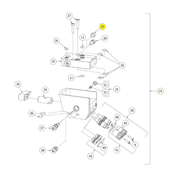 Короткая заглушка рециркуляции жидкости (№29) для краскопультов Binks DVXA