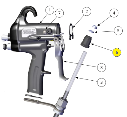 Компоненты ручки: гайка, соединение, шланг (водяная основа) (№6) для краскопультов Ransburg APPLICATOR 81520 RFXw