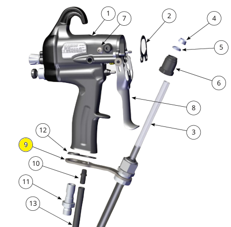 Компоненты ручки: монтажная жидкость (№9) для краскопультов Ransburg APPLICATOR 81520 RFXw