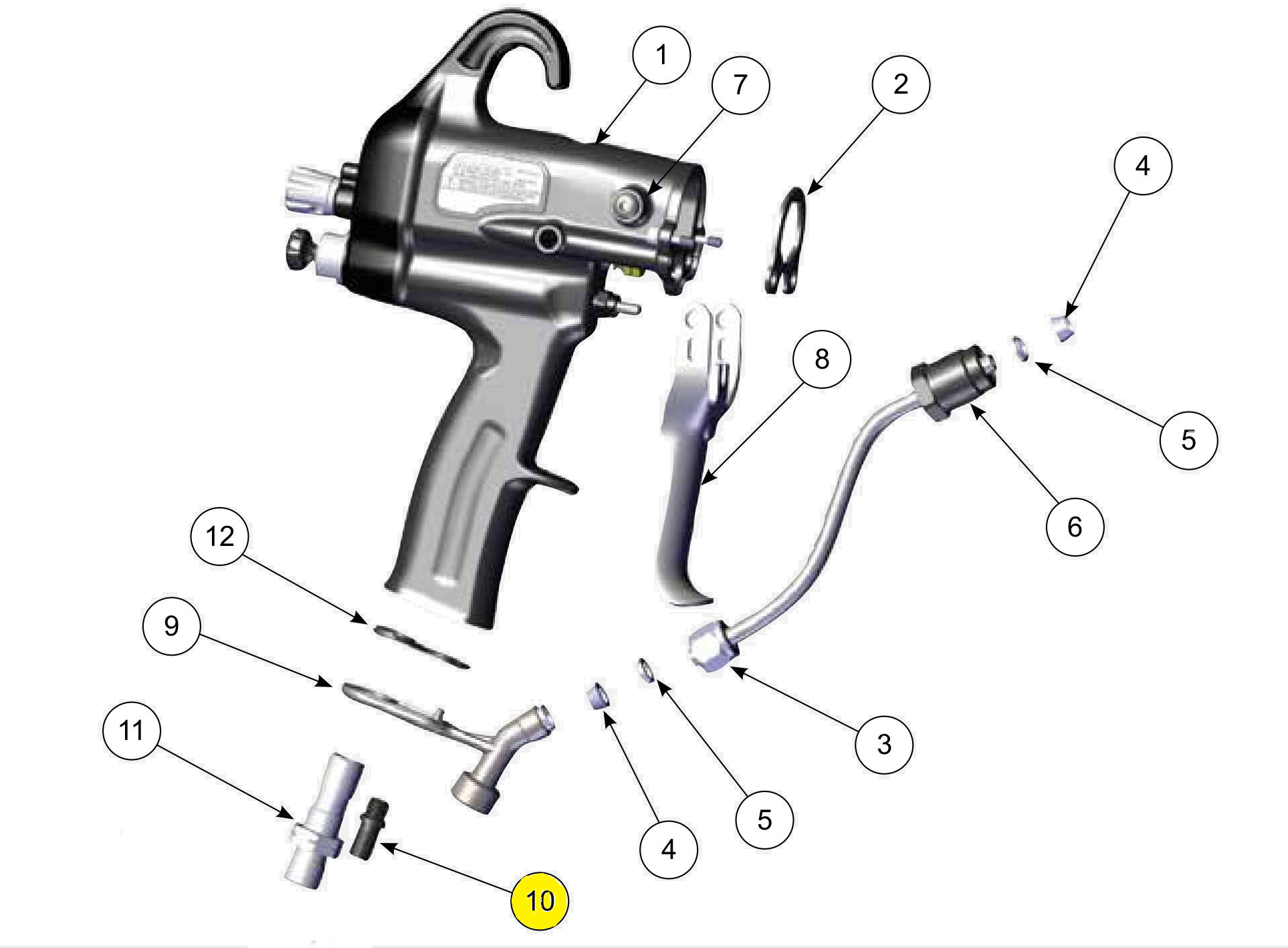 Компоненты ручки: винтовое соединение, выпускной воздух (№10) для краскопультов Ransburg APPLICATOR 81520 RFXw