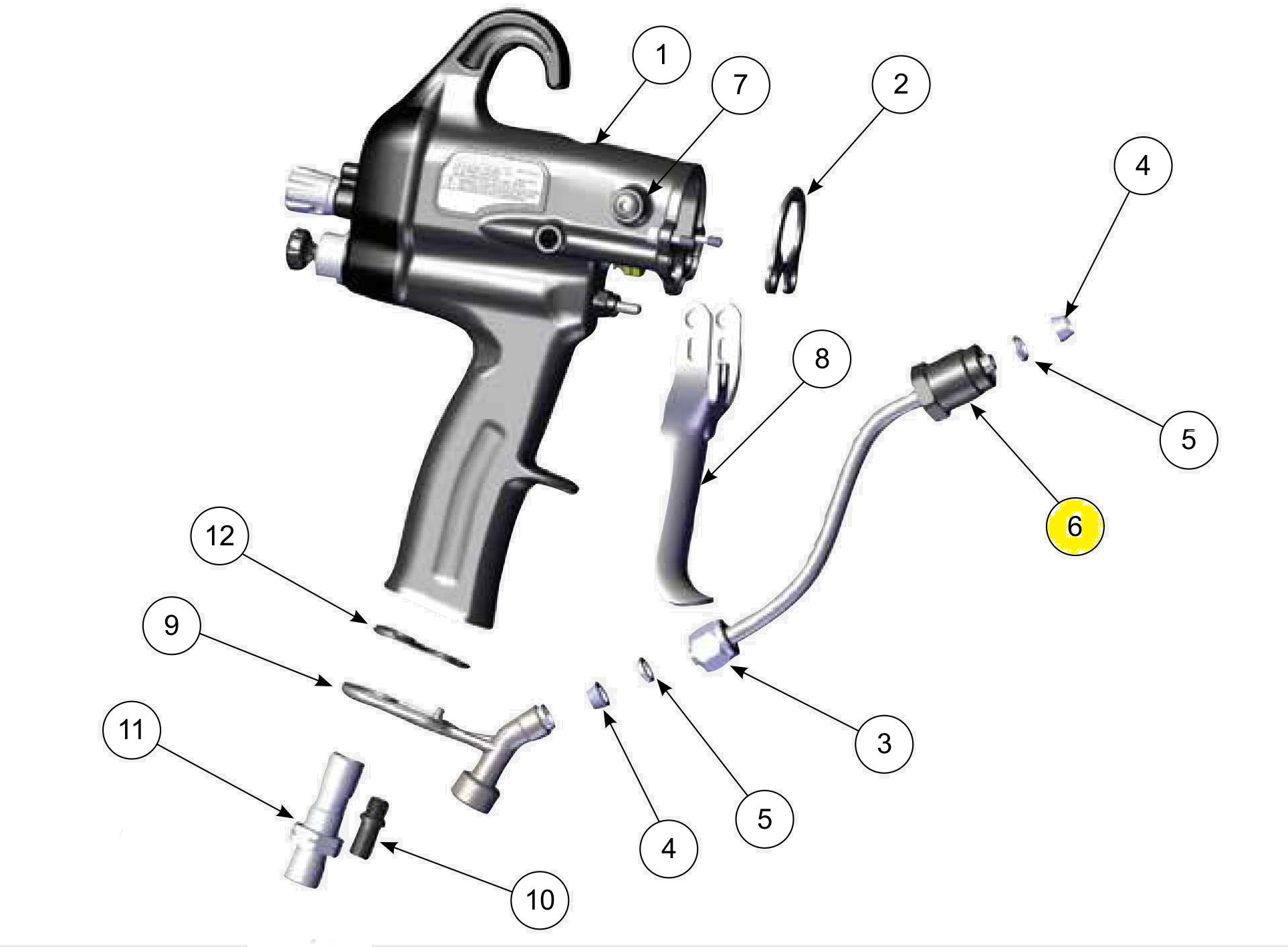 Компоненты ручки: гайка, соединитель, шланг.1 (№6) для краскопультов Ransburg Ransflex 81545 RXQ