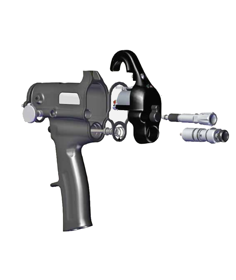 Ручка (80716-00), задняя крышка с двигателем (80378-00) в сборе (нерегулируемое управление жидкостью) (№1) для краскопультов Ransburg Ransflex 81565 RFXQ