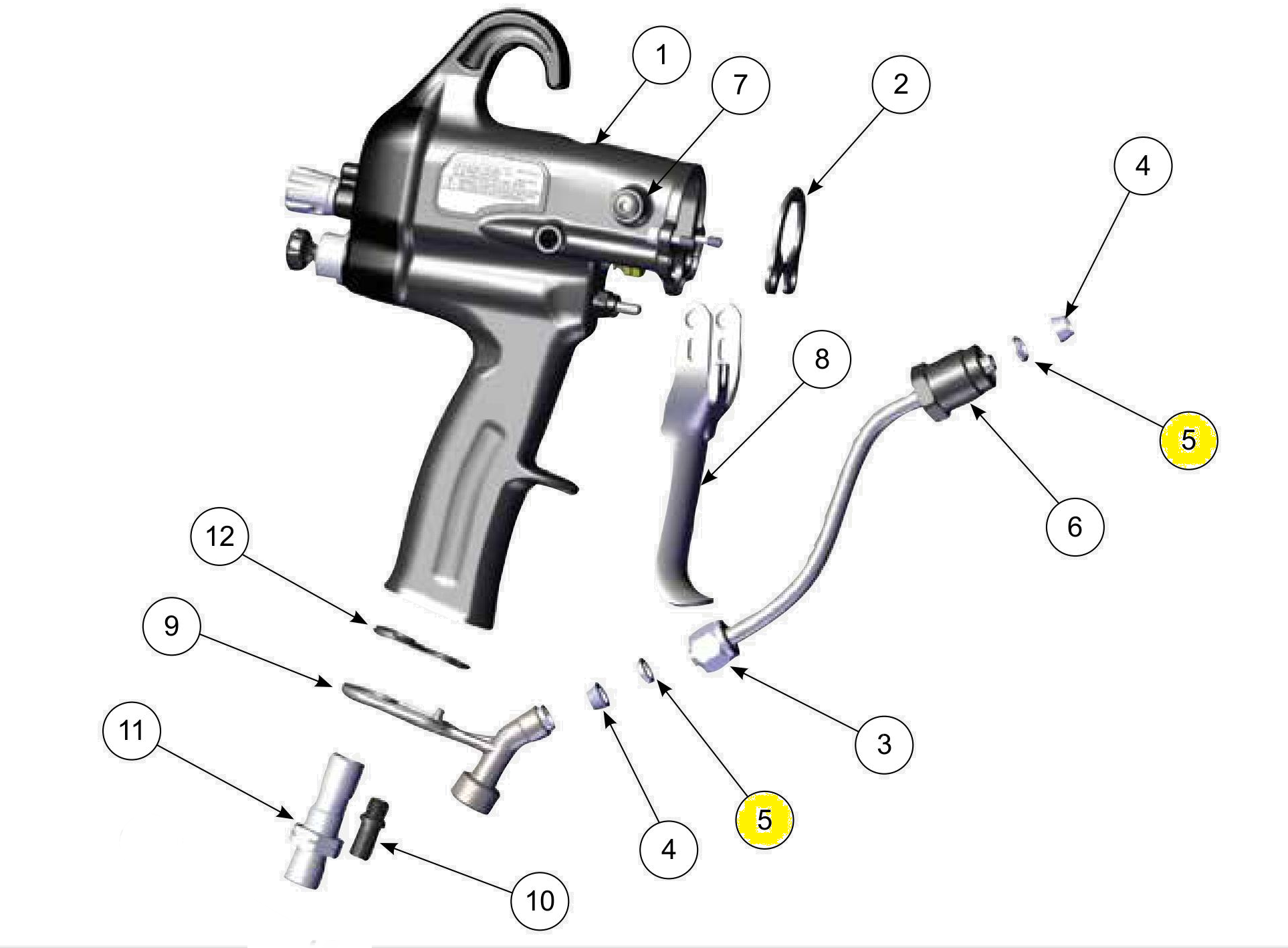 Компоненты ручки: наконечник, задний 1/4” (№5) для краскопультов Ransburg RansFlex Applicators 81465 RFXi